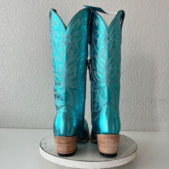 Lane SMOKESHOW Womens Cowboy Boots 7.5 Turquoise Leather Western Cowgirl Tall - Picture 4 of 13